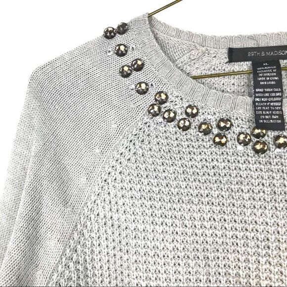 89th & Madison Gray Knit Jeweled Crew Neck Sweater - Picture 4 of 11
